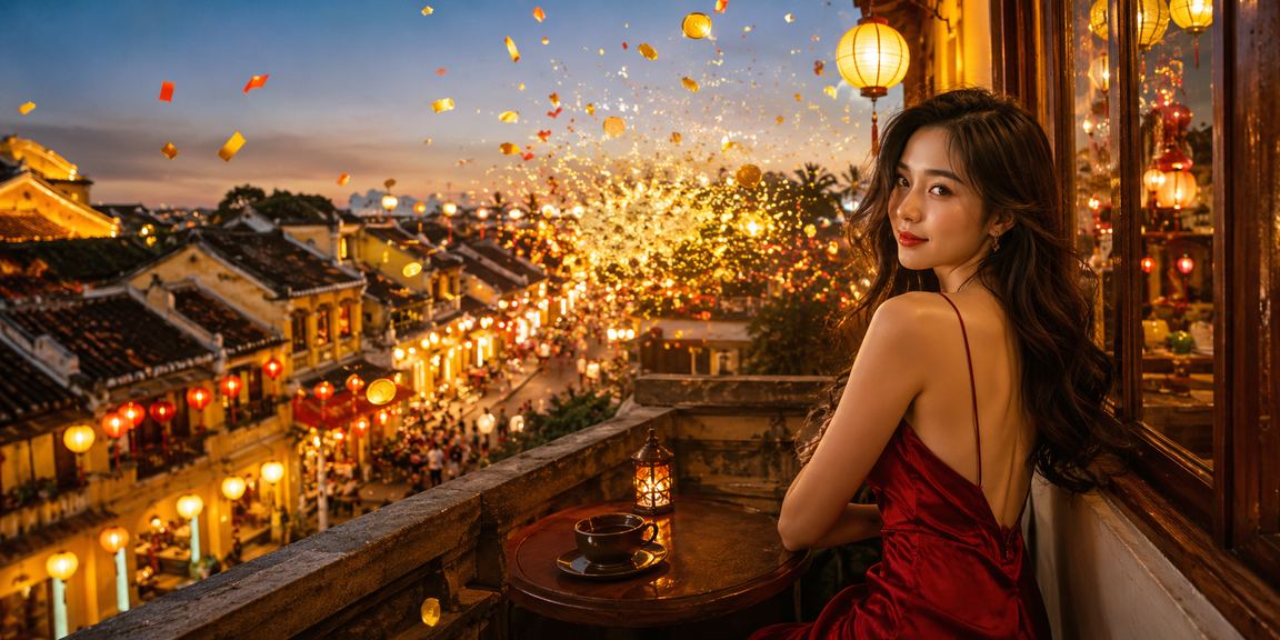 Khách du lịch tại Hội An thực hiện giao dịch tài chính trực tuyến qua điện thoại trong quán cà phê